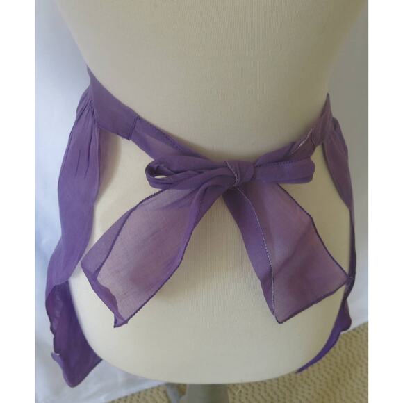 VINTAGE 1950/1960 Half Apron Handmade Organza Pocket Violets Purple - Picture 2 of 7